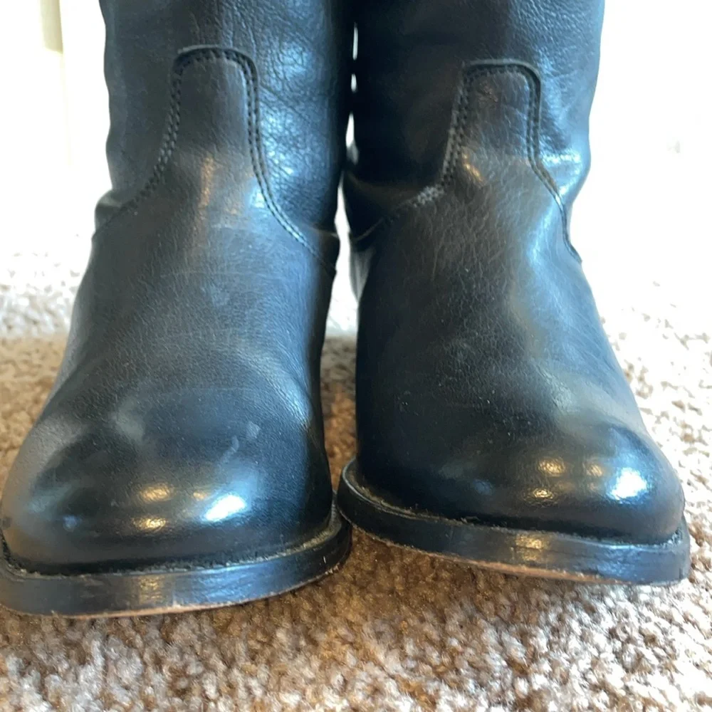 Frye Black Leather Knee-High Riding Boots